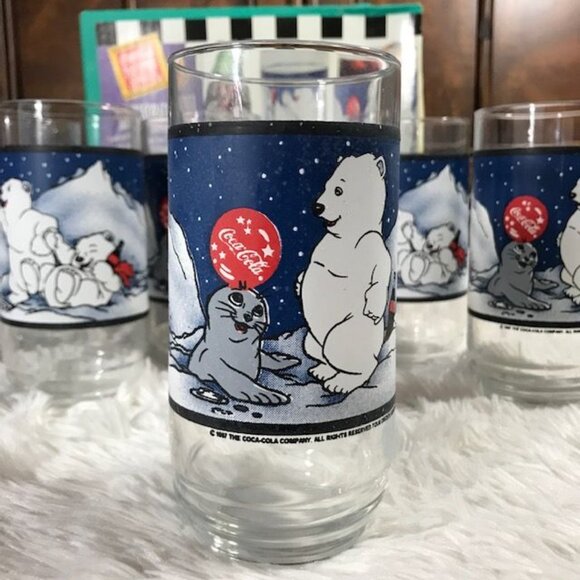 NWOT Set of 6 Vintage Coca-Cola 'Cubs and Seal' Decorated 16oz Glasses Set - Picture 6 of 16